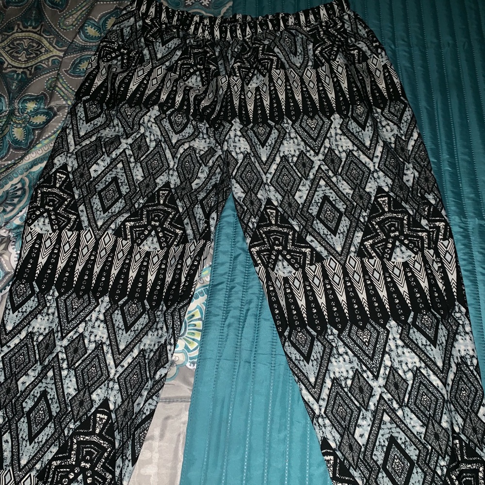 Blue tribal print trousers